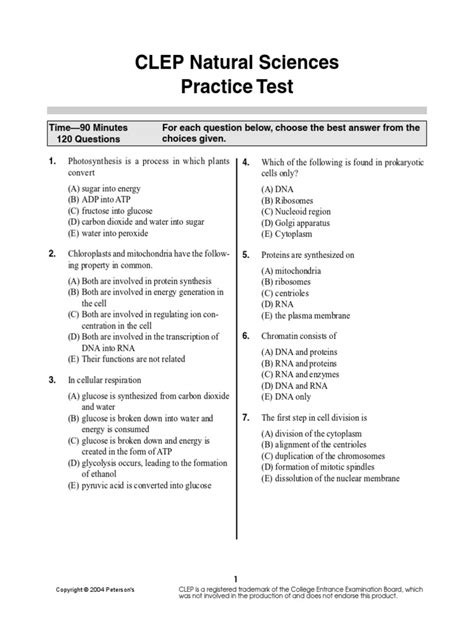 natural sciences practice clep